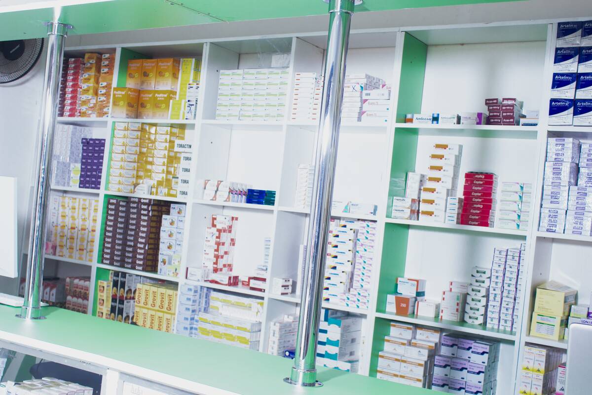 Medicine shelves at Aciga Venture Pharmacy