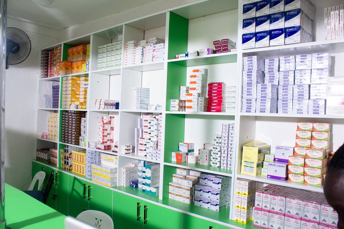 Medicine shelves at Aciga Venture Pharmacy